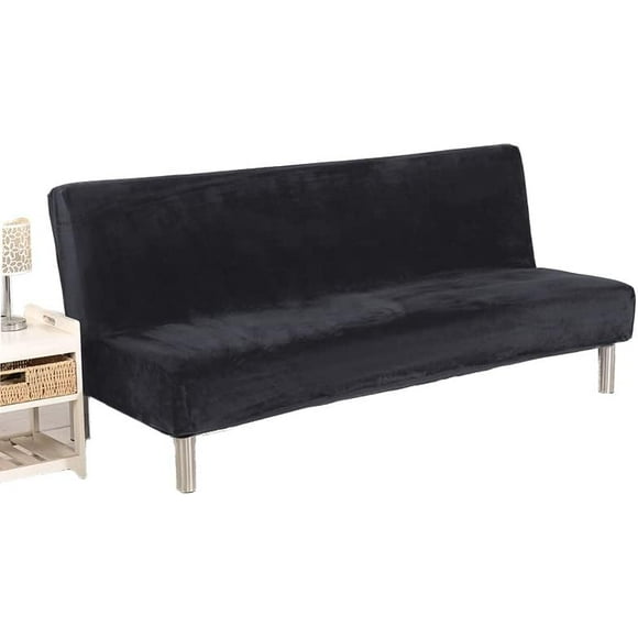 Set of 1 Armless Sofa Cover for Sofa Bed without Armrests Black Size: 190-210cm