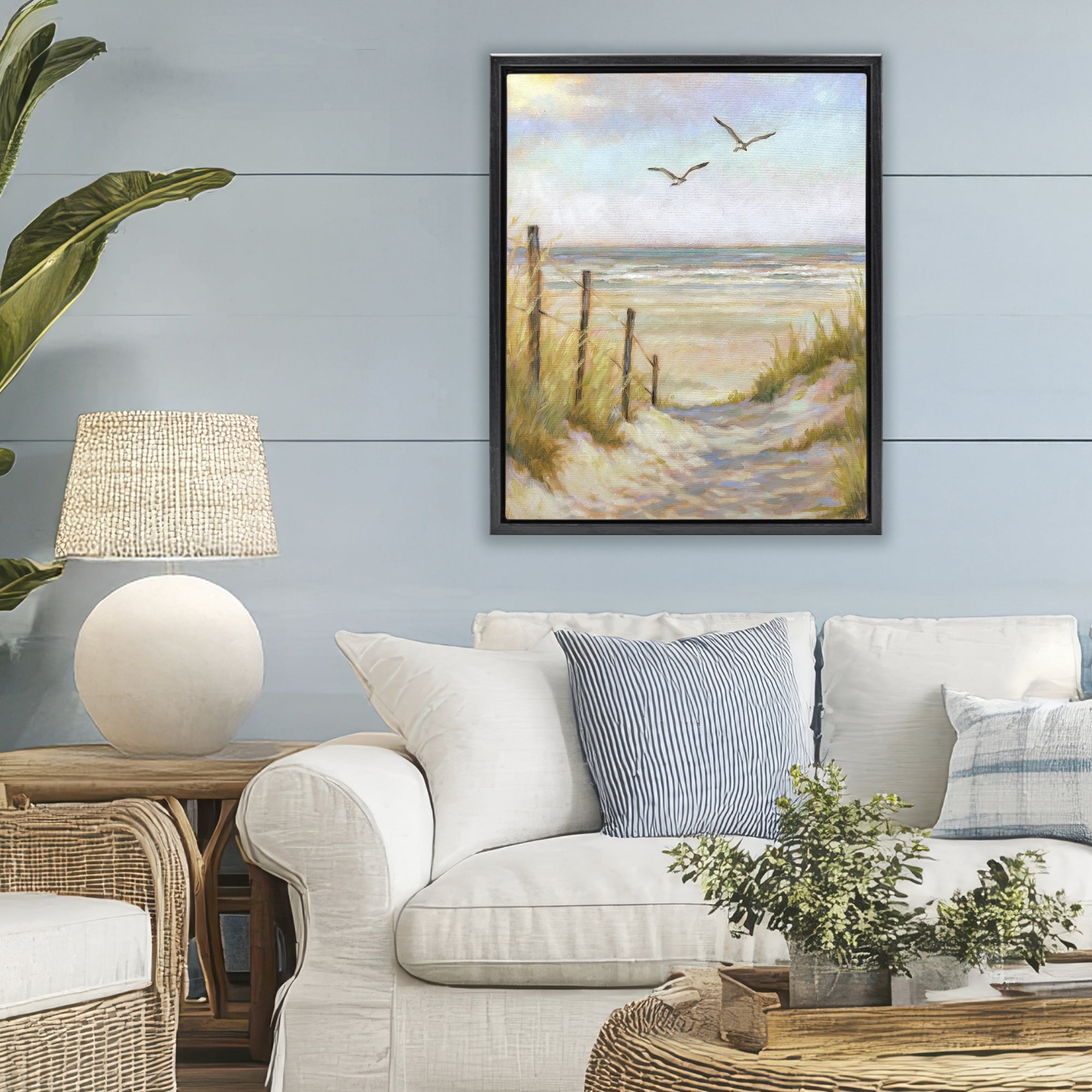 Stupell Industries Tranquility Beach Coastal Path Black Framed Floater Canvas Wall Art, design by Linda Sperruzzi