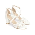 thumbnail image 3 of BLISSFUL STEP Women's Sandals Lace Block Heel Open Toe Crisscross Ankle Strap Heels White 7, 3 of 7
