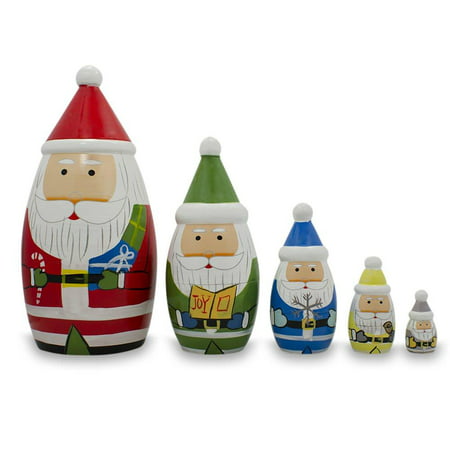 Set of 5 Multicolor Santa with Christmas Gifts Wooden Nesting Dolls 5.5