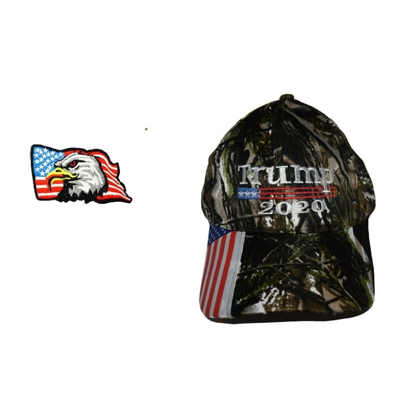 Pres. Donald Trump 2020 Camouflage Hat Baseball Cap with American Flag Eagle Patch CAP-DT2020