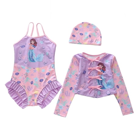 Gunia Swimming Suit For Girls 3 Piece Ruffles Long Sleeve Toddler Kids Bathing Suit Swimsuits For Beach Pool 2-12 Years