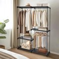 thumbnail image 3 of Metal Clothes Rack with 3 Hanging Rods and Shelves, Large 56" Wide Portable Wardrobe Closet Clothing Rack for Hanging Clothes, Black, 3 of 8
