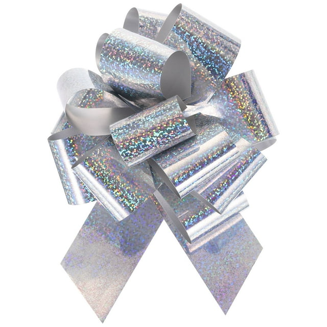 Unique Bargains 10pcs 6' Metallic Large Big Pull Bow Glitter Gift Wrapping Bows Ribbon for Wedding Baskets Presents Christmas, Silver