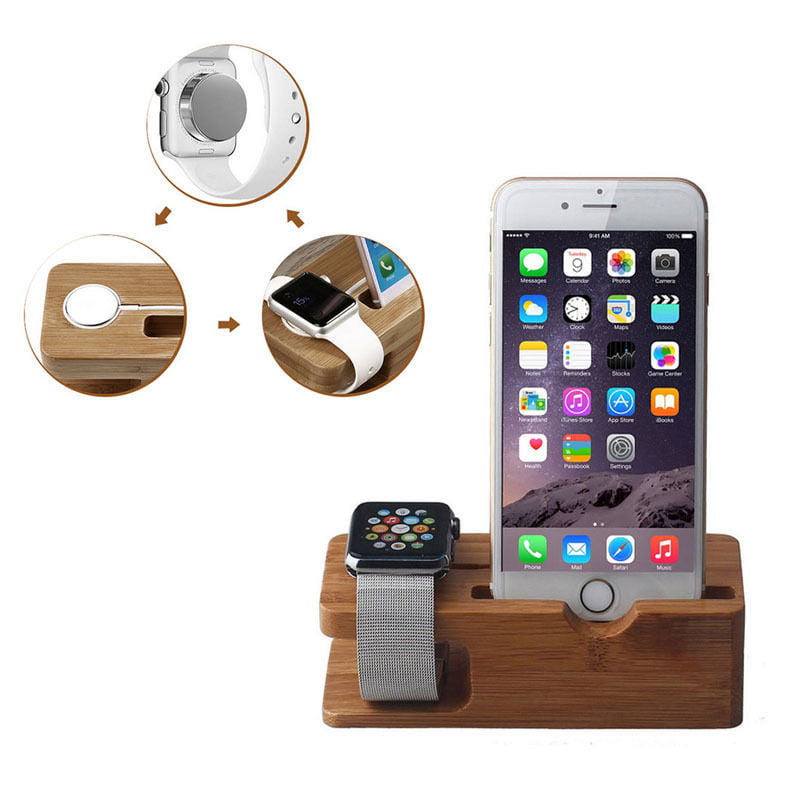Apple Watch Bamboo Charging Dock Station Charger Holder Stand for Apple Watch Iwatch 38mm/42mm Iphone 5 5s 6 6 Plus - Walmart.com