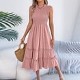 thumbnail image 5 of Women's 2026 Casual Loose Plain Maxi Sundress Smocked Elastic Waist Tank Dress Sleeveless Summer Beach Tiered Long Dresses, 5 of 7