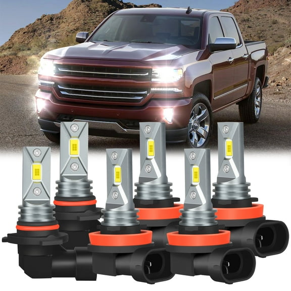 For 2008-2014 Chevrolet Silverado 2500 LED Headlight Bulbs 9005 H11 High/Low Beam H11 H8 Fog Light White 6pcs