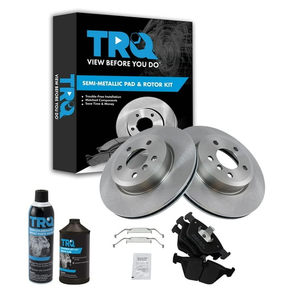 TRQ Brake Pad & Rotor Front Semi-Metallic Kit w/Chemicals for 04-10 BMW X3 E83 BKA17514