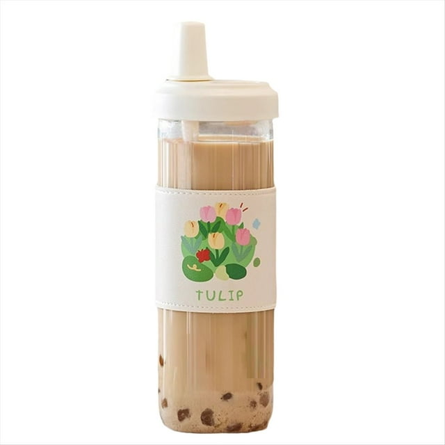 de Té con Leche y Pajita, Portátil y Sencilla, de Gran Capacidad, con Tapa, Transparente y A Prueba de Fugas, 850 Ml.