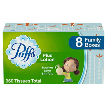 Puffs Plus Lotion Facial Tissues, 8 Family Boxes, 120 Tissues per Box ...