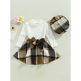 thumbnail image 2 of hirigin Kids Girls Dress Suit Long Sleeve Round Neck Solid Color Tops A-Lined Short Plaid Print Half Dress with Hat, 2 of 8
