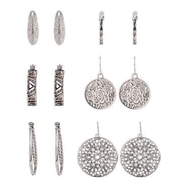 The Pioneer Woman Antique Silver Texured Earring Set, 6 Pack