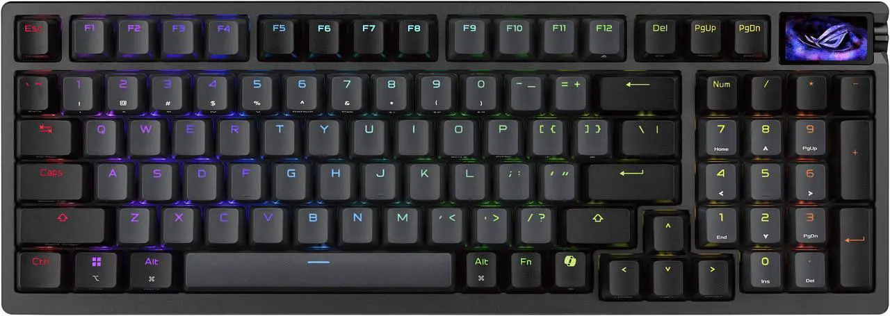 ASUS ROG Azoth 96 HE Wireless Hall Effect Gaming Keyboard - 96% Full-Size, Tri-Mode, Hot Swappable Magnetic Switch, Rapid Trigger, Speed Tap, 8K Hz Polling, Color OLED Screen, PBT Keycaps - Black