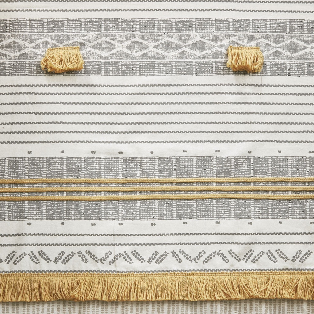MAYEERTY Cotton Stripe Printed Shower Curtain with Tassel，Bathroom Shower Curtains