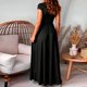 thumbnail image 3 of Vestido largo plisado con escote en V profundo para mujer: vestido de fiesta de noche con abertura y cintura alta, diseño estampado de poliéster, 3 of 7