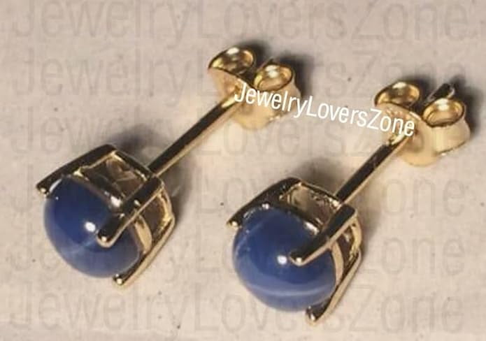 Blue Star Sapphire Stud Earrings 925 Sterling Silver Round Cut Sapphire Earrings for Women