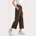 thumbnail image 4 of Tnhcen Women's Casual High Waisted Elastic Waist Wide Leg Cropped Trousers Pocket Pants Loose Fit Comfortable Streetwear S-XL Stretch Ankle Pants, 4 of 5