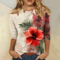 thumbnail image 2 of Women's Graphic Shirts Flower Pattern Print Tops Casual 3/4 Sleeve Summer Tops Holiday Tee Shirt Multicolor XL, 2 of 5