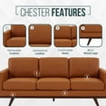thumbnail image 5 of Leisuremod Chester Modern Leather 3 Seater Sofa With Birch Wood Base Mid Century Living Room Couch (Cognac Tan), 5 of 12