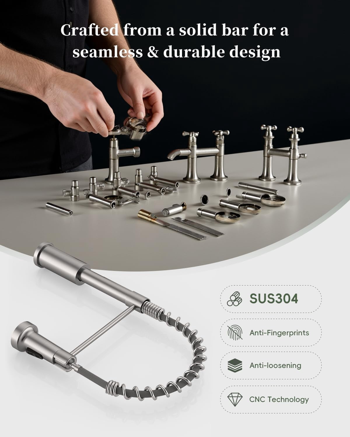 2 Hole Kitchen Faucet Brushed Nickel with Separate Handle, SUS304 Stainless Steel Two Holes Faucet for Kitchen Sink,