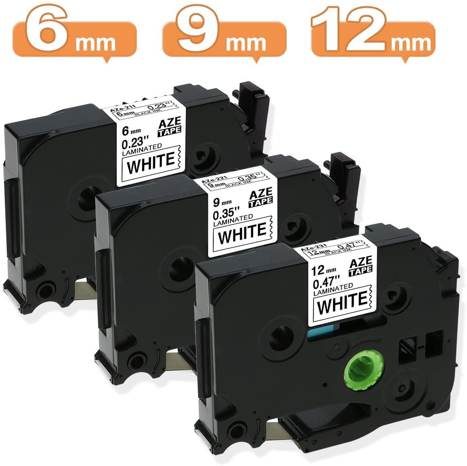 3-Pk/Pack TZe-221 TZ221 Black/White Label Tape 9mm Compatible Brother P-Touch 