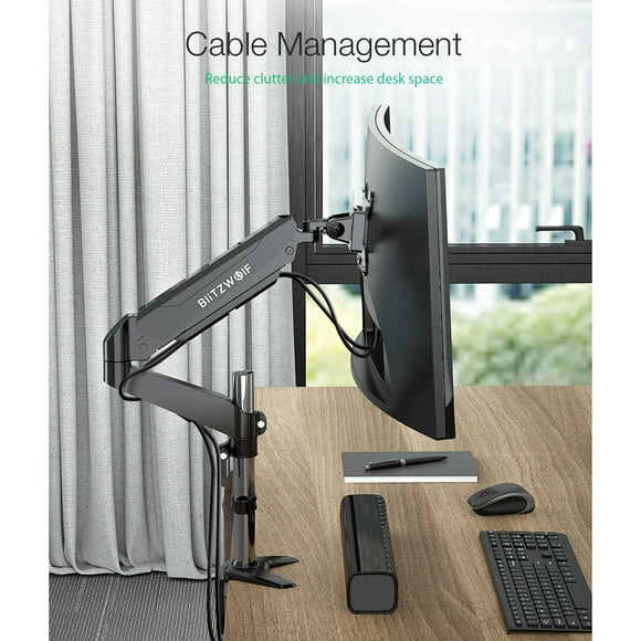 PC Table Holder,Monitor Rack Stand,Computer Clamp with Pneumatic Arm 32" Monitor 360°Rotation, -85°~+90°Tilt, 180°Swivel, Adjustable Height and Cable Management