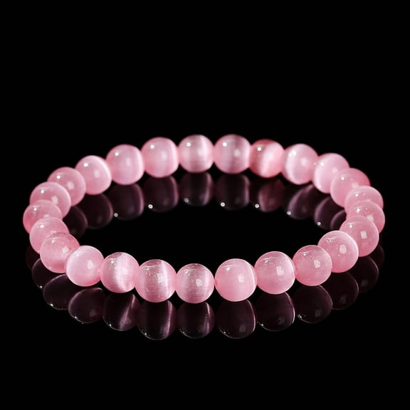 JD Natural Stone Dark Pink Cat Eyes Stone Strand Bracelet Women Simple Jewelry Gifts Round Bead Elastic Rope Bracelet For Girls