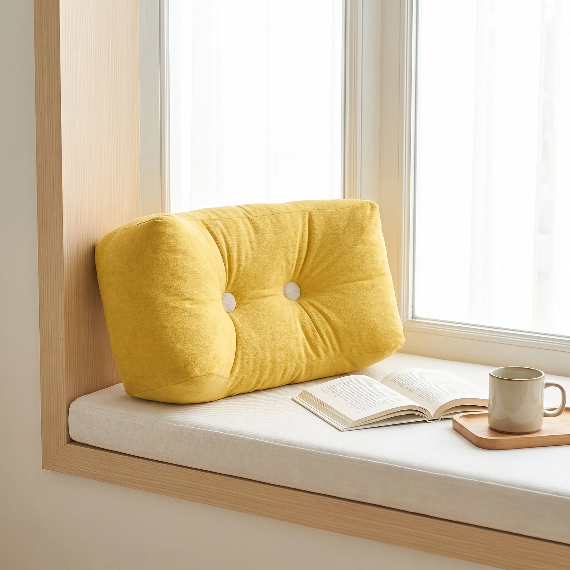 Unique Bargains Lumbar Support Pillow Cotton Back Support Mist Yellow 18.9" x 9.8" x 7.5"