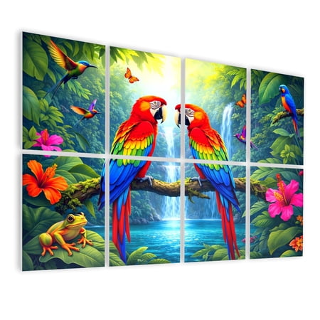 8 Pack Art Acoustic Panels Sound Absorbing Vibrant Tropical Parrots Colorful Decorative Soundproof Wall Panels Self Adhesive for Nursery Game Room Bedroom 48 x32