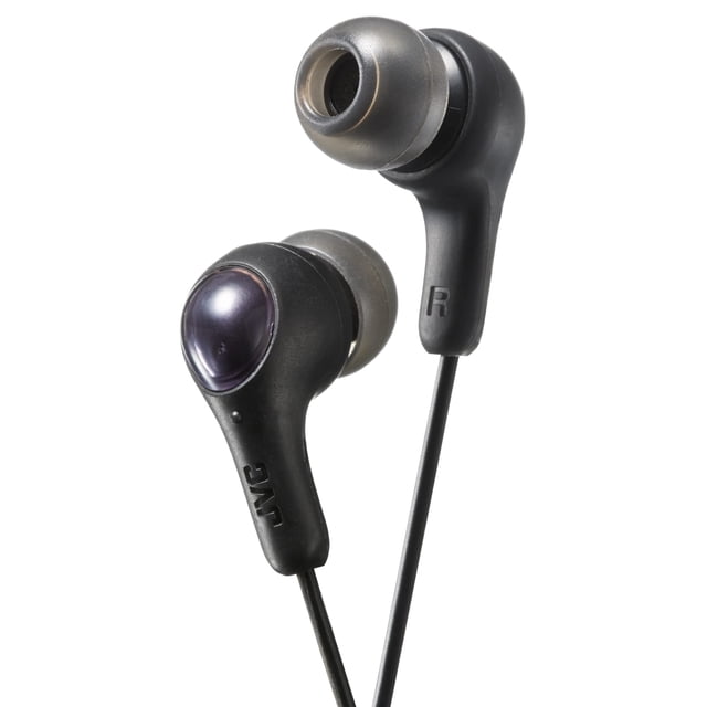 JVC Gumy in Ear Earbuds Auriculares con Paquete de Papel, Sonido Potente, Ajuste cómodo y Seguro, Piezas de Silicona S/M/L - HAFX7BN (Negro)