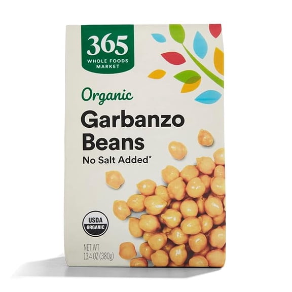 2 pack 365 by Whole Foods Market, Organic Unsalted Garbanzo Beans, 13.4 Ounce
