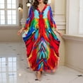 thumbnail image 2 of Riforla Cache-Maillots pour Maillots de Bain Grande Taille Robe Caftan Col en V Manches Chauve-Souris Imprimé Floral Sortie de Plage Robe de Protection Solaire Rouge Taille Unique, 2 of 7
