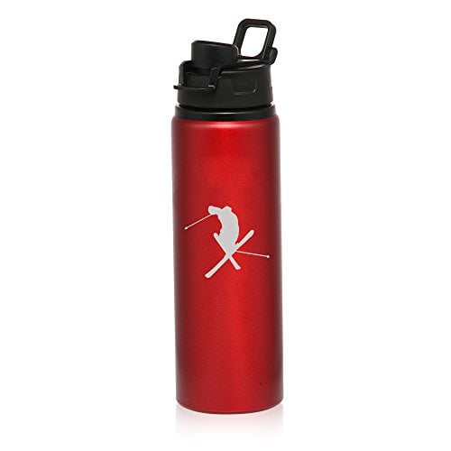 25 oz Aluminum Sports Water Travel Bottle Ski Skier Extreme Sports