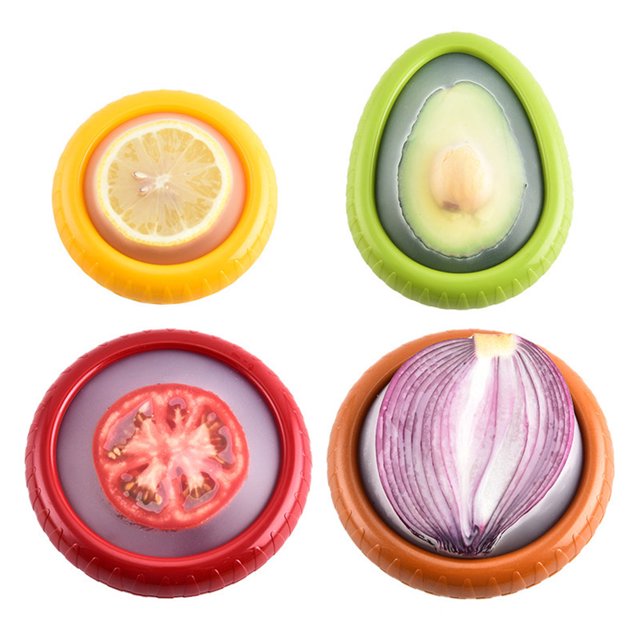 Fresh Stretch Pod Food Savers Ahorro Aguacate 4 Piezas Silicona Reutilizable para Frigorífico
