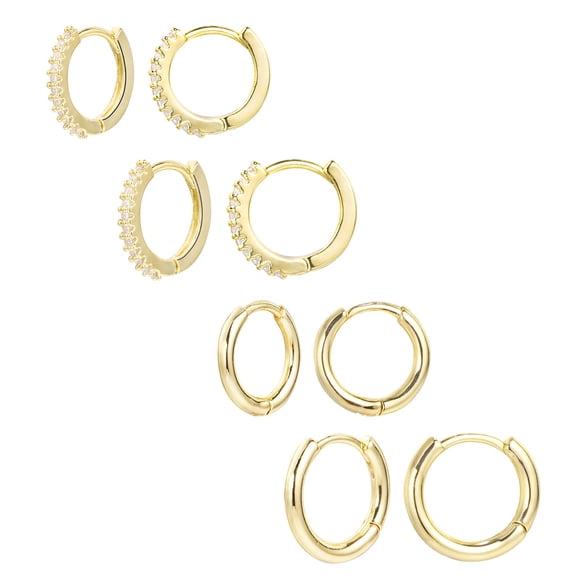 Pendientes Huggie Hoop ALEXCRAFT, pequeños, chapados en oro de 14 quilates, 4 unidades