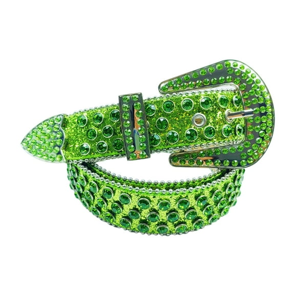 lanema Green Color Belt for Dress Adjustable Pin Buckle Waist Belt Shinning Rhinestone Wide Waist Belt Ladies Skirt Belt