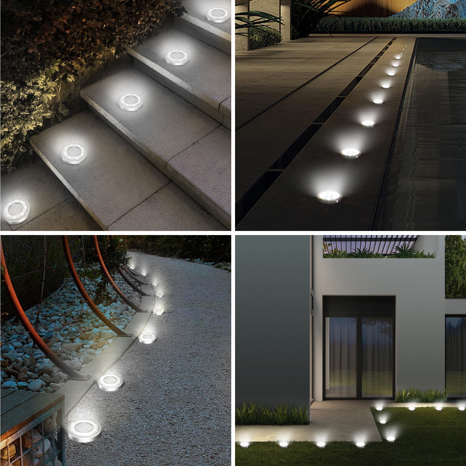 12 Pack Solar Ground Lights,8LED Solar Lights Outdoor Garden IP44, Pathway Lights Solar Powered in-Ground Lights, Disk Lights Landscape Lighting for Lawn Patio Yard Driveway, Cool White