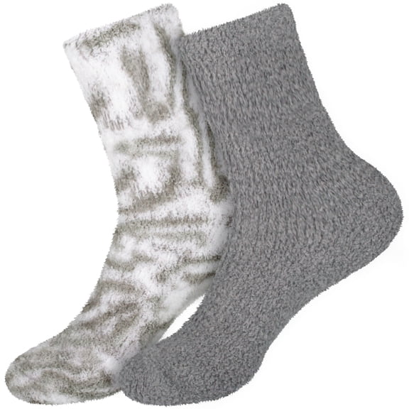 BambooMN Women's Girl Fuzzy Warm Fluffy Tie-Dye Colorful Fun Crew Socks - Inkwell - 2 Pairs