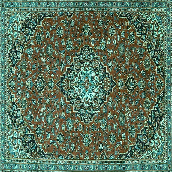 Ahgly Company Indoor Square Medallion Turquoise Blue Traditional Area Rugs, 4' Square