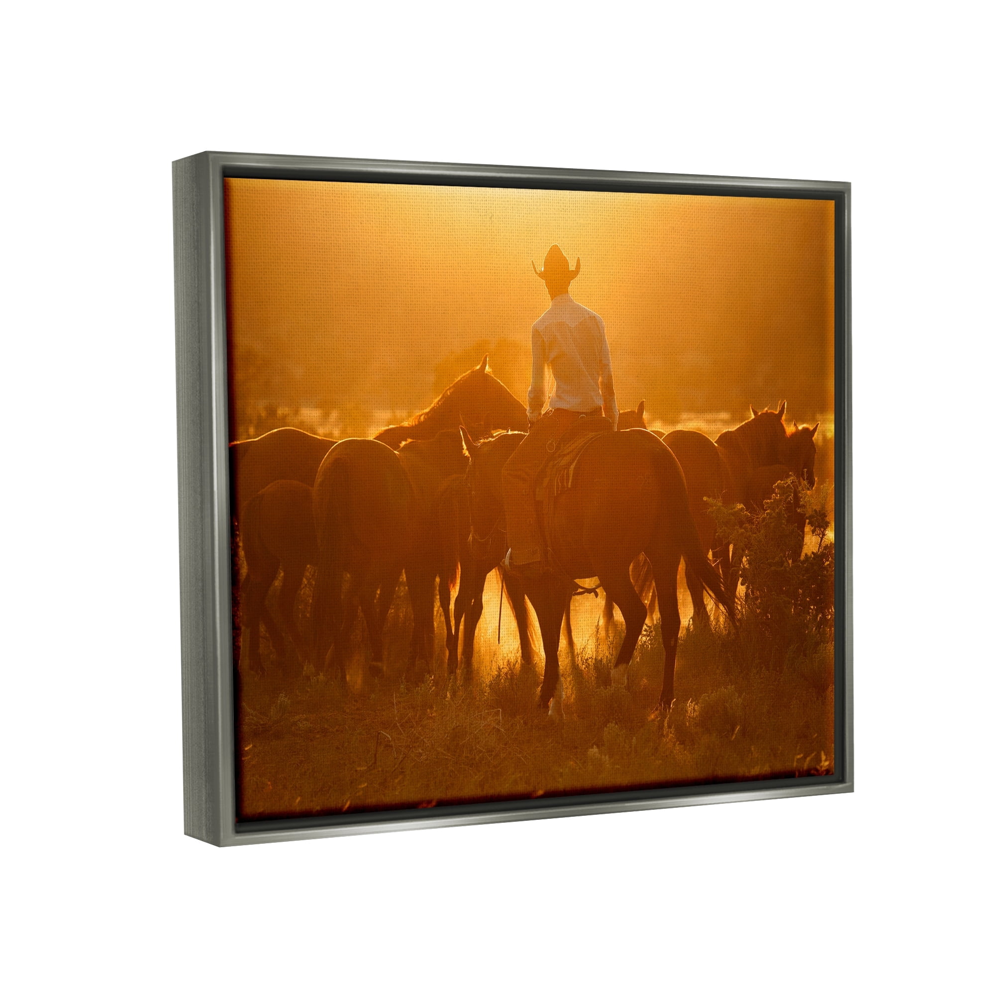 Stupell Industries Warm Sunlit Cowboy Riding Horse Rural Ranch Photograph Luster Gray Floating Framed Canvas Print Wall Art, Design by Lisa Dearing