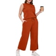 thumbnail image 6 of Women's Mock Neck Two Piece Sets Summer Sleeveless Tank with Wide Leg Crop Pants Casual Vacation Lounge Outfits 2026 Orange M, 6 of 7