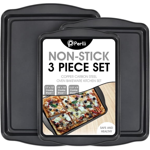 Cookie Sheets for Baking Non Stick Oven Pan Tray Baking Sheet 3-Piece Set (Small Medium & Large) Carbon Steel BPA Free Cooking and Baking Trays for Cakes and Cookies