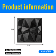 Art3d Decorative 3D Wall Panels in Diamond Design, 12x12 Matt Black (33 Pack)