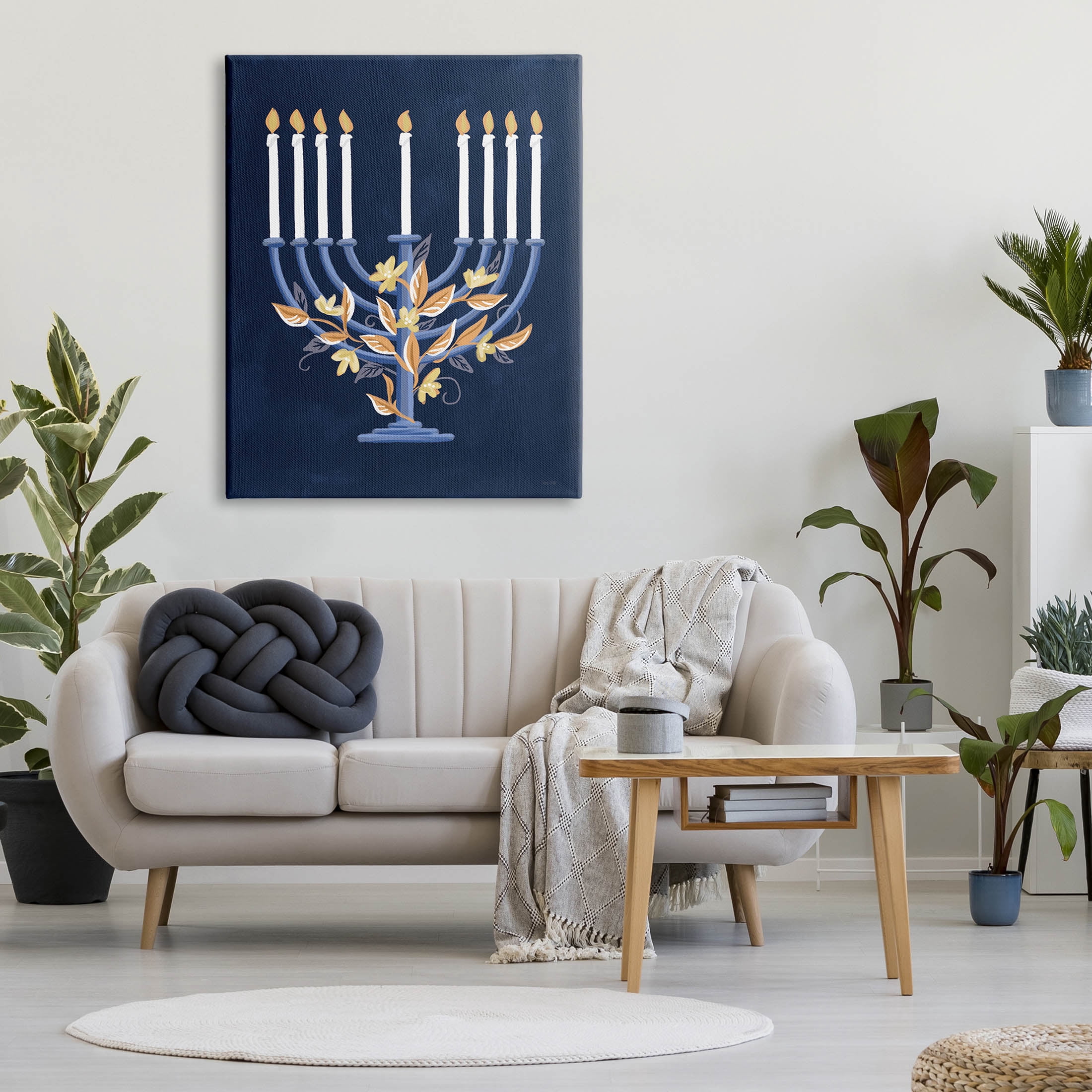 Traditional Floral Hanukkah Menorah Holiday Graphic Art Gallery Wrapped Canvas Print Wall Art