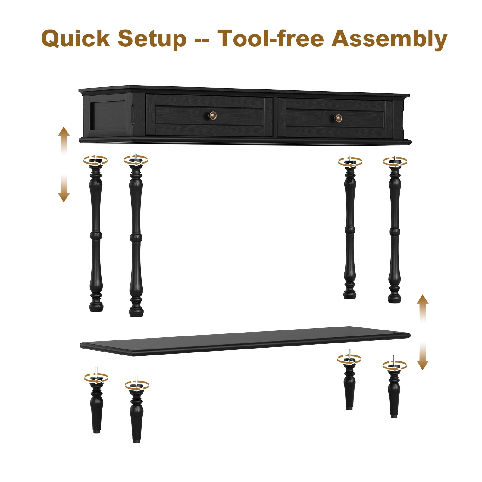 CBJCBJ40"Vintage Minimal Assembly Console Table with 2 Storage Drawers,Suitable for Living Room,Black
