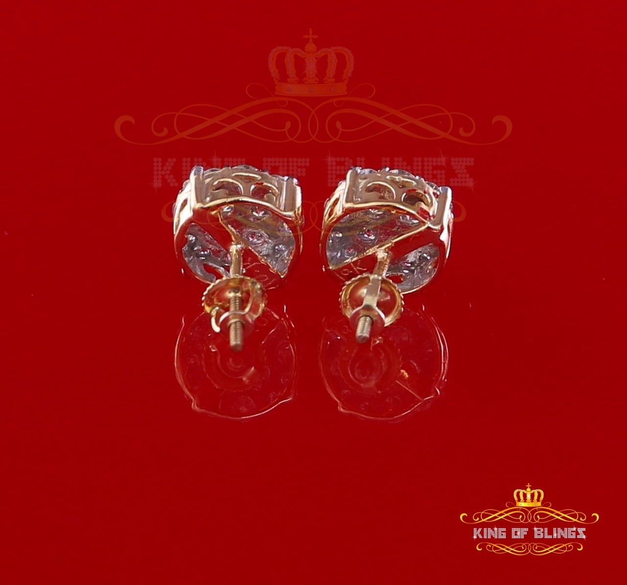 King of Bling's 10K Real Yellow Gold Real Diamond 1.50CT Men's/Women's Stud Round Earring