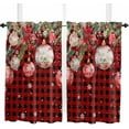 thumbnail image 2 of Red Black Plaid Christmas Ball Kitchen Curtains 54 in Long, Xmas Poinsettia Snowflake Rod Pocket Window Curtains Panels for Bedroom/Bathroom/Nursery, Light Filtering Treatment Curtains Drapes 42"x54", 2 of 5