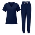 thumbnail image 4 of Zormilly Scrub Sets for Woman, Elastic Waist Drawstring Cargo Pants with Pockets, Loose V Neck Short Sleeve Nursing Tops, S-2XL, 4 of 5