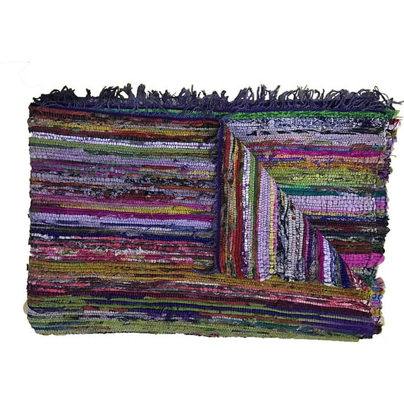 Aakriti Handmade Rag Rug, Chindi Rug, Multicolored, Indian Rug, Recycled Rug, Boho Style, Decorative Rug ( 5x3 ft) (Blue)