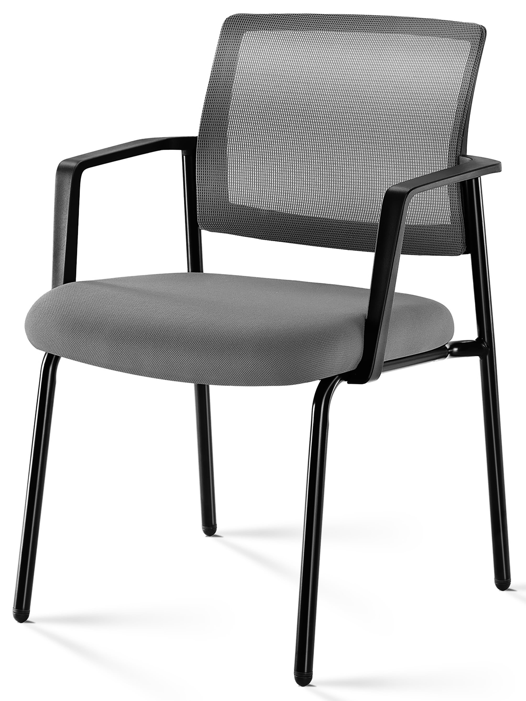 GIANNA Mesh Back Stacking Arm Chairs, Upholstered Fabric Stacking Chairs, Sturdy Metal Stacking Chairs, Grey
